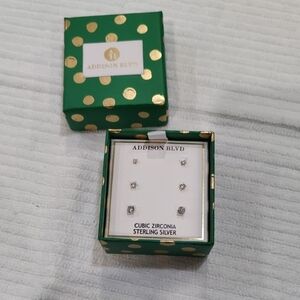 New! Addison Blvd Sterling Silver Cubic Zirconia Set Of 3 Stud Earrings